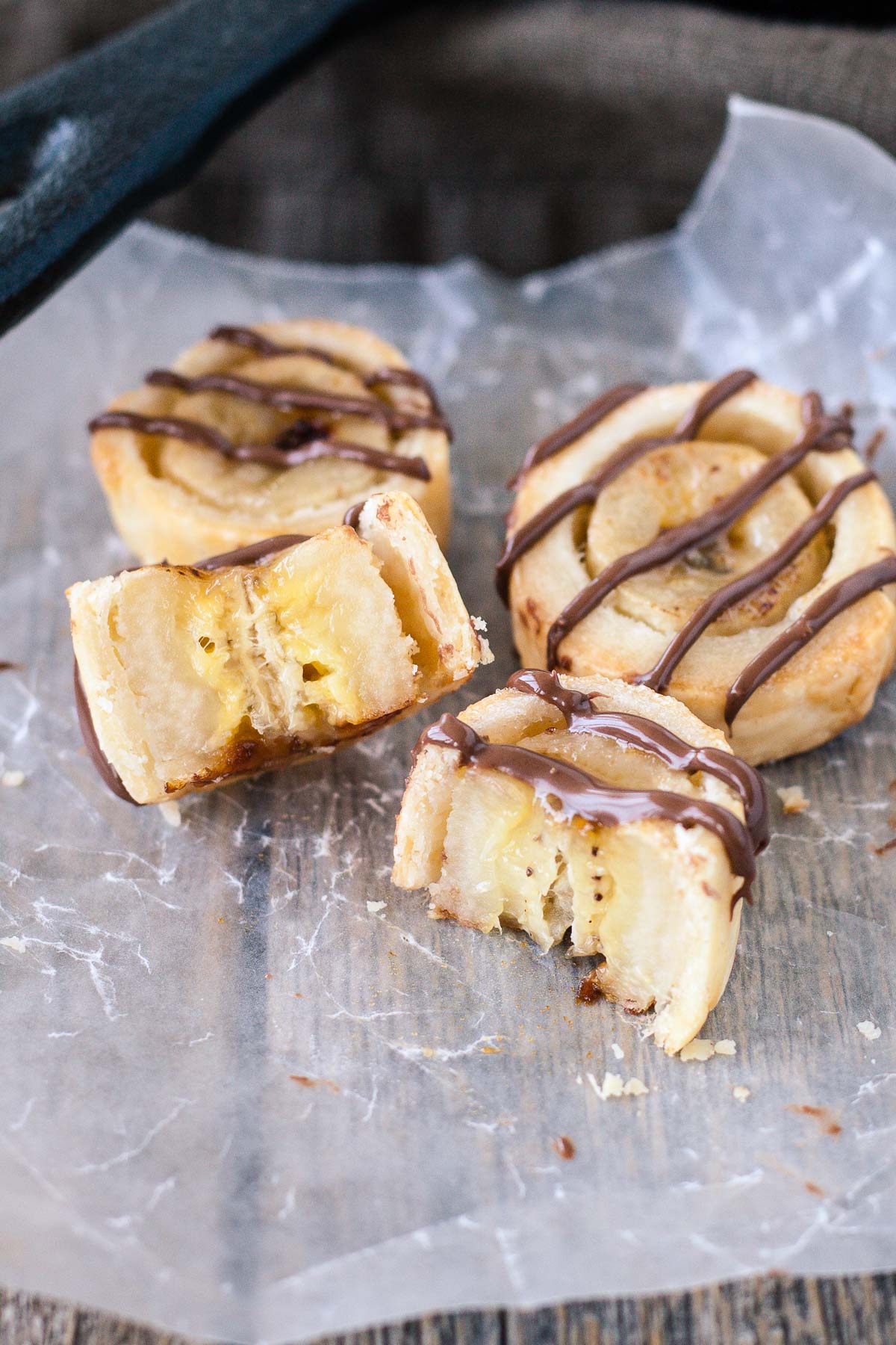 Banana pie bite cut in half