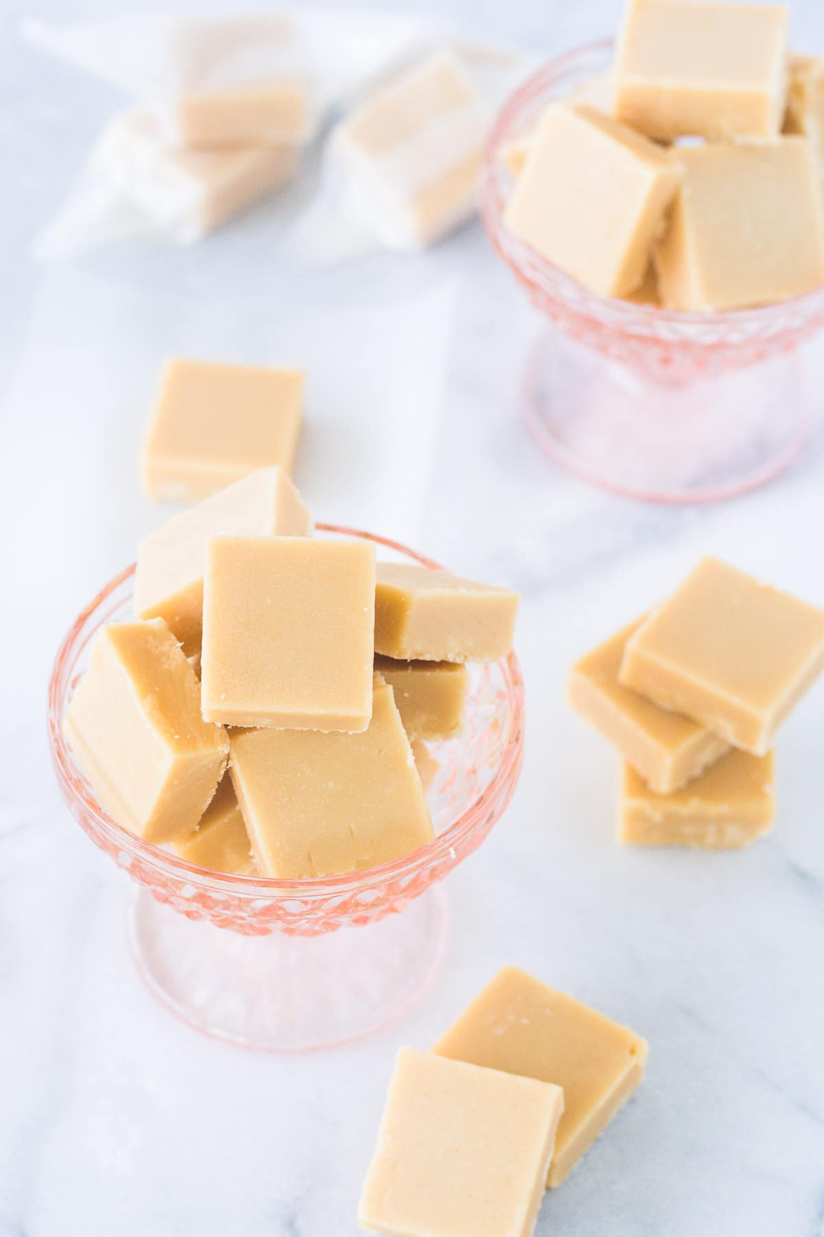 Fudge in a small pink bowl.