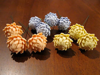 Close up of fondant chrysanthemums.