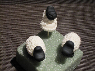 Fondant sheep in progress.