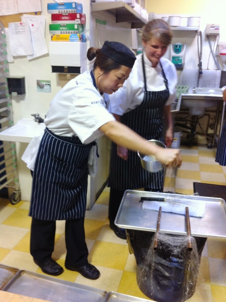 Scenes from a pastry kitchen.