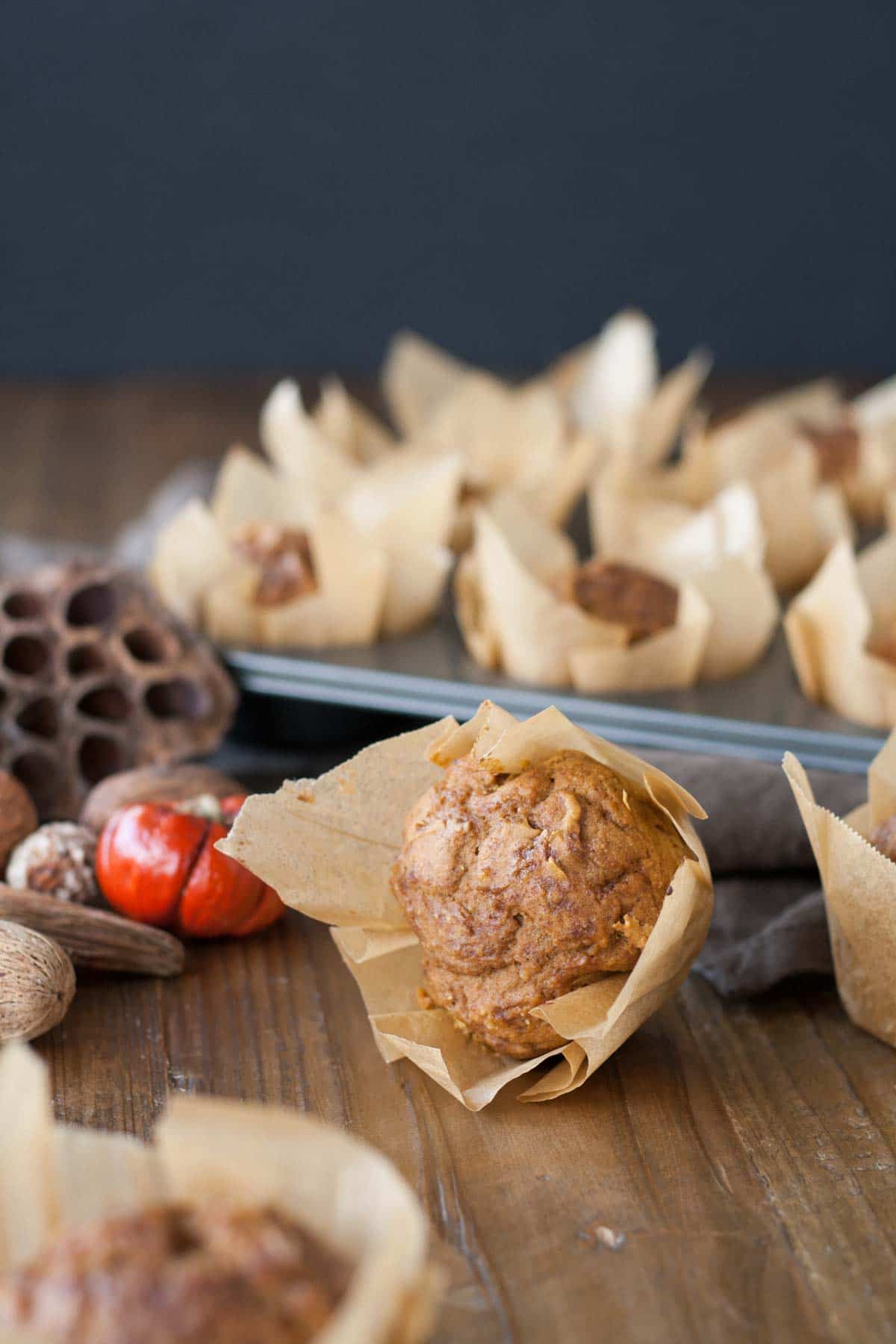 Muffins on a wooden table.