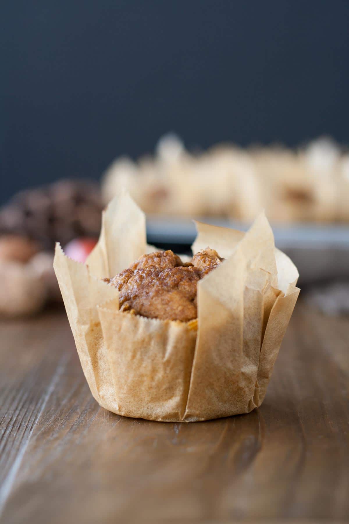 Close up of a pumpkin muffin.