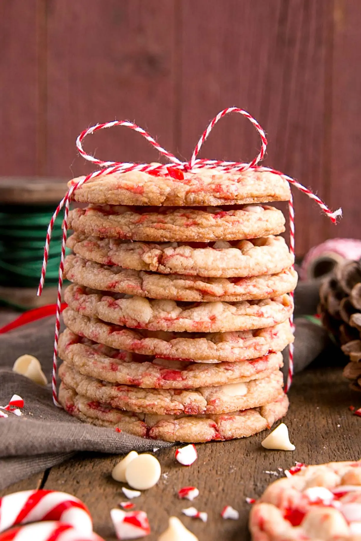These White Chocolate Candy Cane Cookies are crispy, chewy and delicious. The perfect sweet treat for the holidays! | livforcake.com White Chocolate Candy Cane Cookies Stack